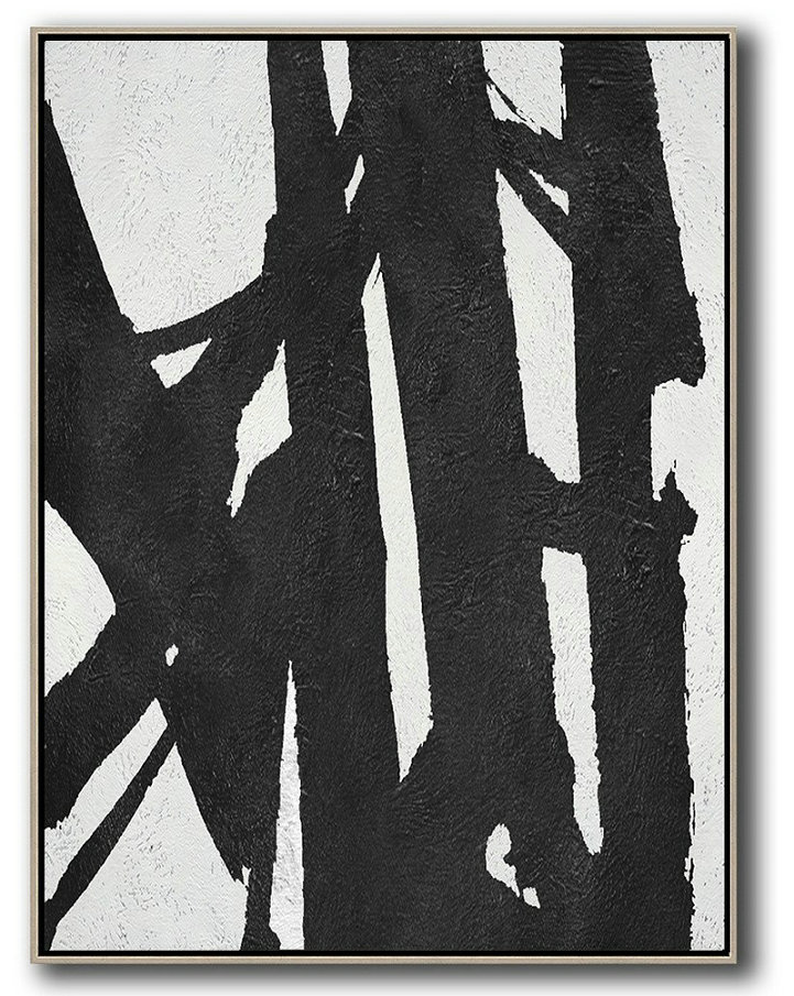 Hand Painted Acrylic Painting,Black And White Minimal Painting On Canvas - Big Living Room Decor